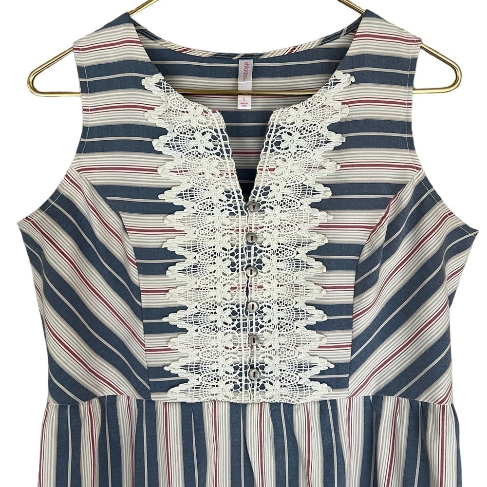 Xhilaration Boho Striped Lace Front Sleeveless Cinch Waist Dress - Picture 2 of 9